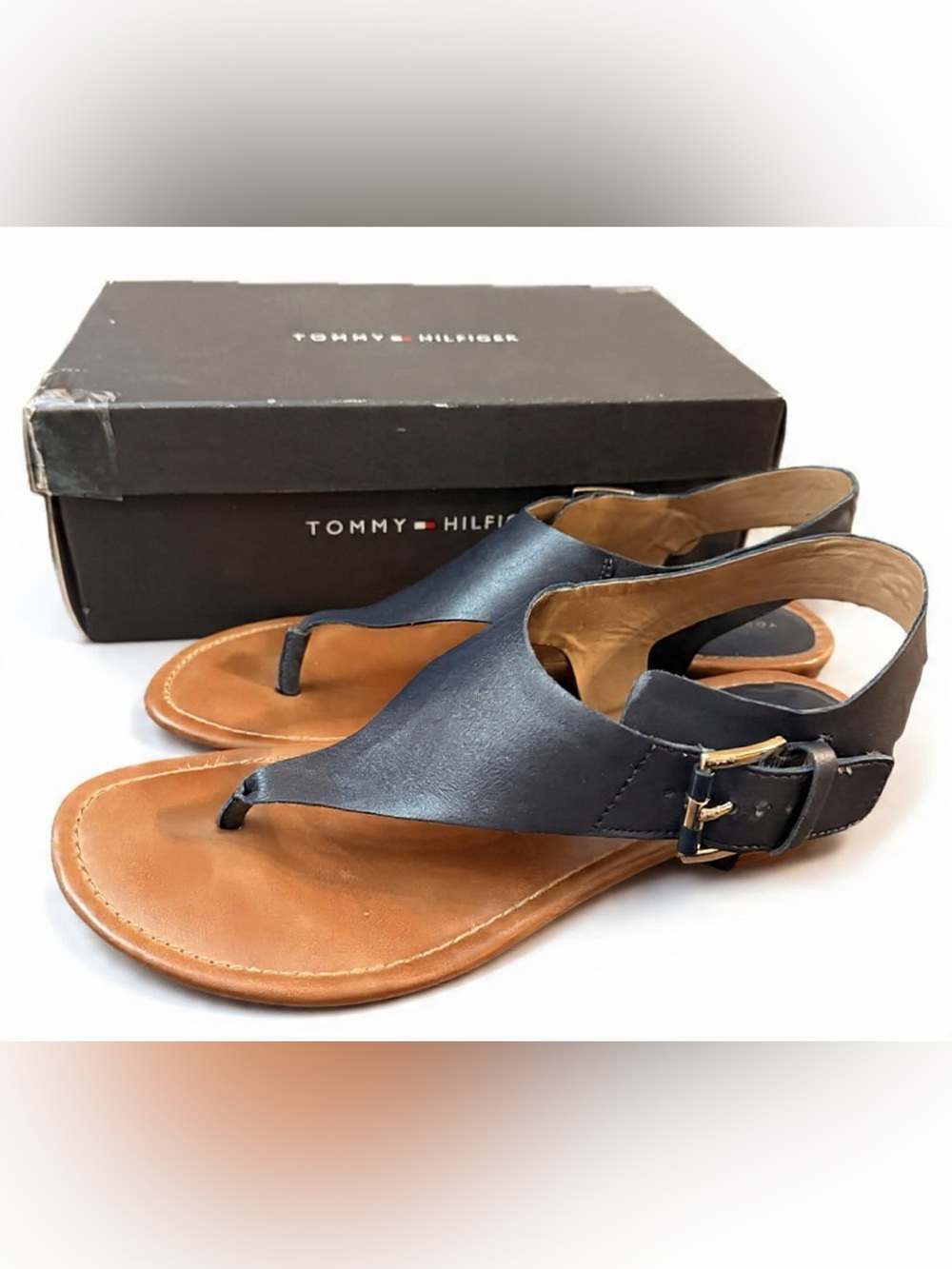 2011 Tommy Hilfiger Kitty Sandals Blue Leather 8.5 Thongs Discontinued NOS